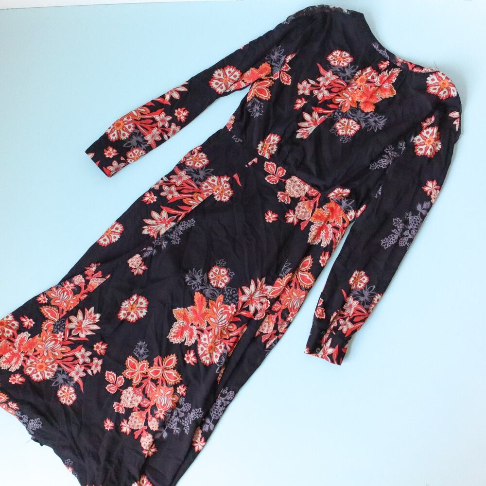 Free People Miranda Black Floral Midi Button Front Dress Size 6 Boho Embroidered - Picture 11 of 11